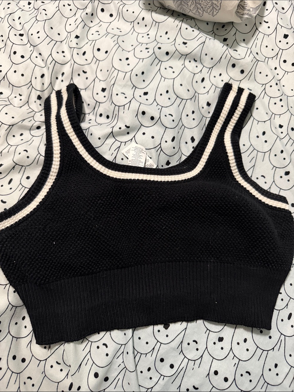 ALO Yoga Black Knit Tank with White Trim
